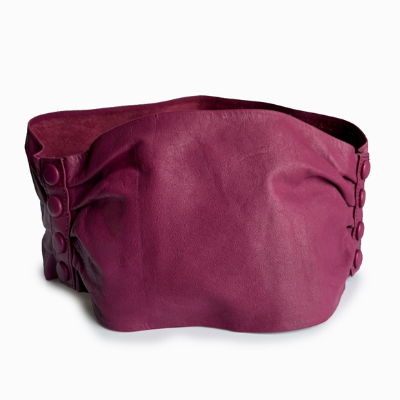 Vintage Norma Kamali Wide Leather Belt with Snaps Made in Italy Size L Retro 80s - Picture 6 of 17